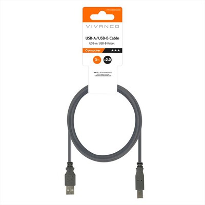 SBS - USB 2.0 comp.Cable,St.A-St.B,3m,grey-Grigio scuro