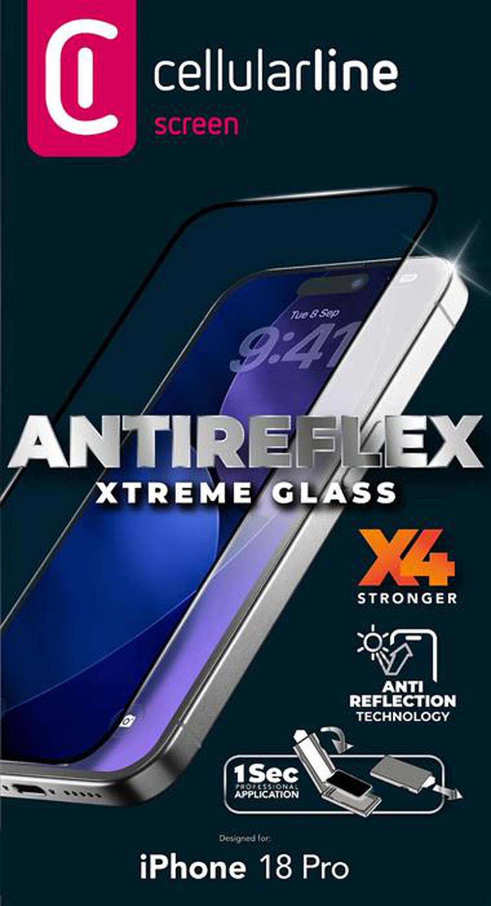 Immagine del prodotto CELLULARLINE - Pellicola ANTIREFLEX XTREME GLASS IPHONE 18 PRO-Trasparente