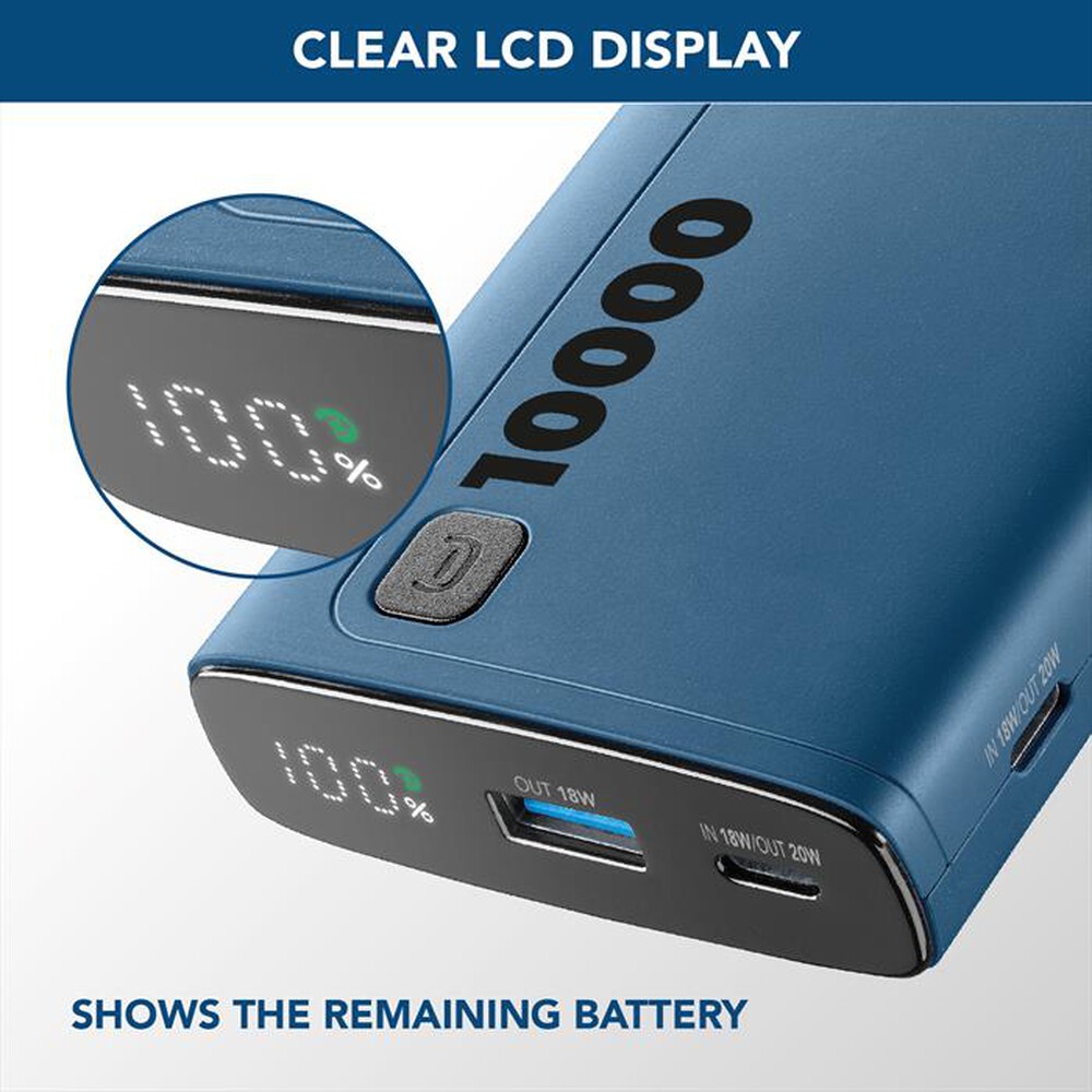 Immagine del prodotto CELLULARLINE - Caricabatterie Portatile PBDISPL01PD10000B-Blu