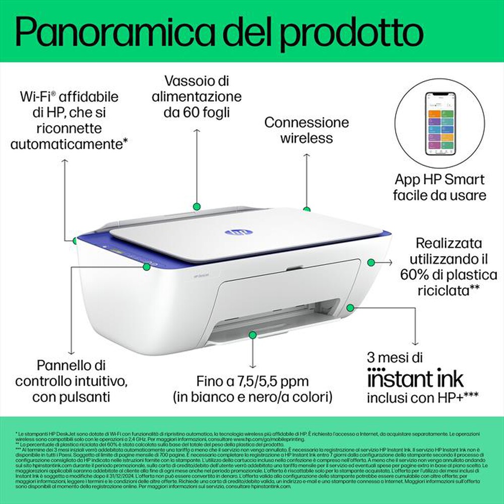 Immagine del prodotto HP - Stampante DESKJET 2821E 3 MESI INCHIOSTRO CON HP+-Blue