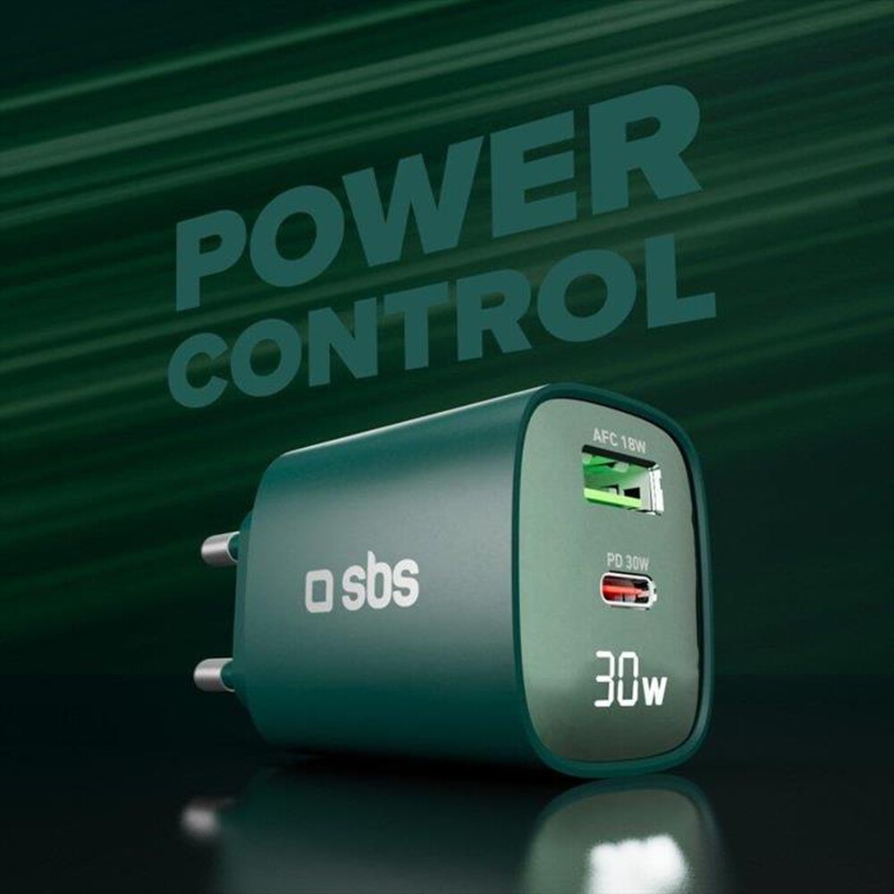 Immagine del prodotto SBS - Caricabatterie da muro TETRGANLCD1USB1C30G-Verde