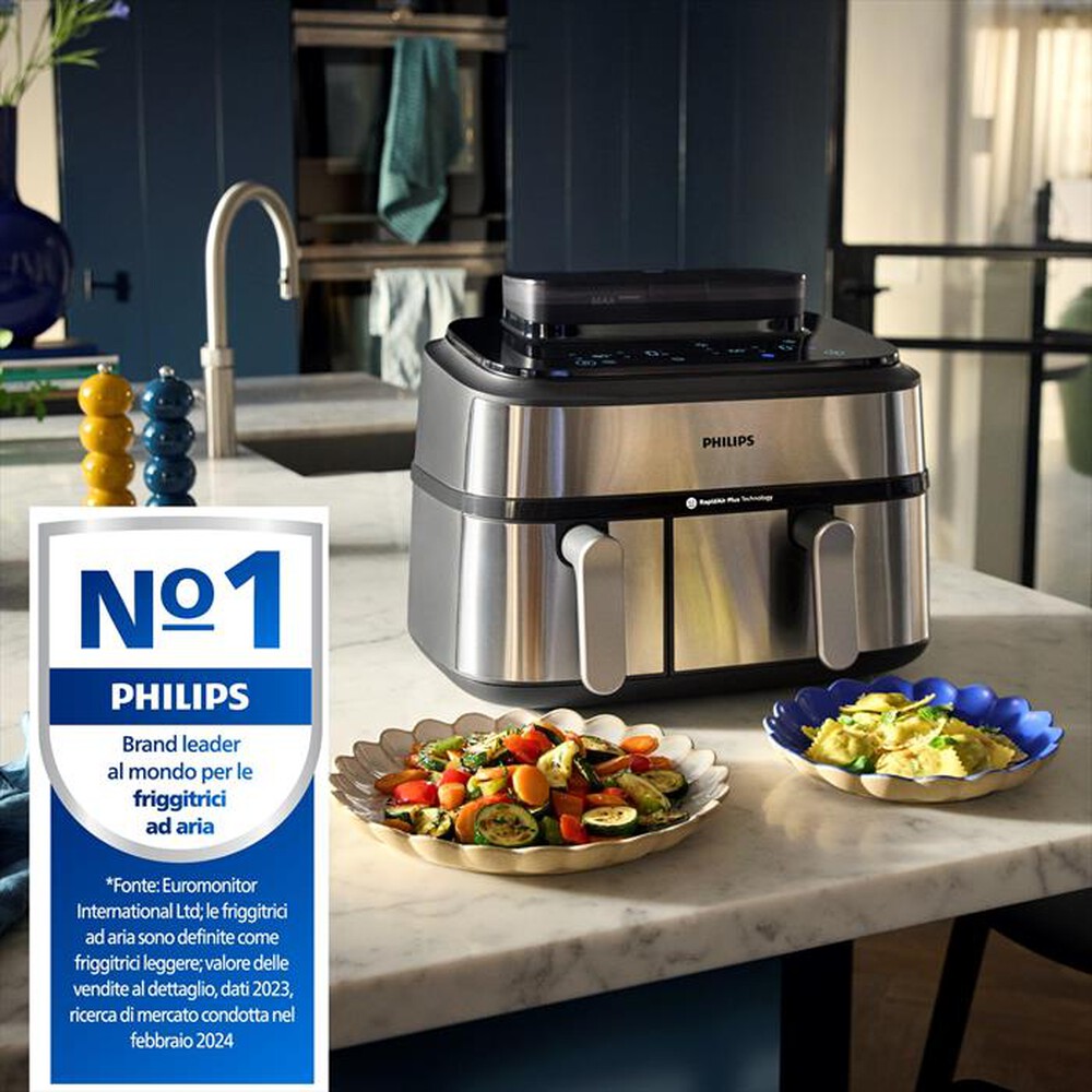 "PHILIPS - AIRFRYER SERIE 5000 DA 9L COTTURA VAPORE NA555/00-Inox"
