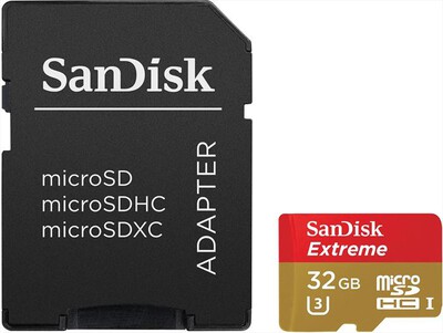SANDISK - Extreme microSDHC U3/Class 10 32GB + Adattatore SD,  SANDISK - Extreme microSDHC U3/Class 10 32GB + Adattatore SD