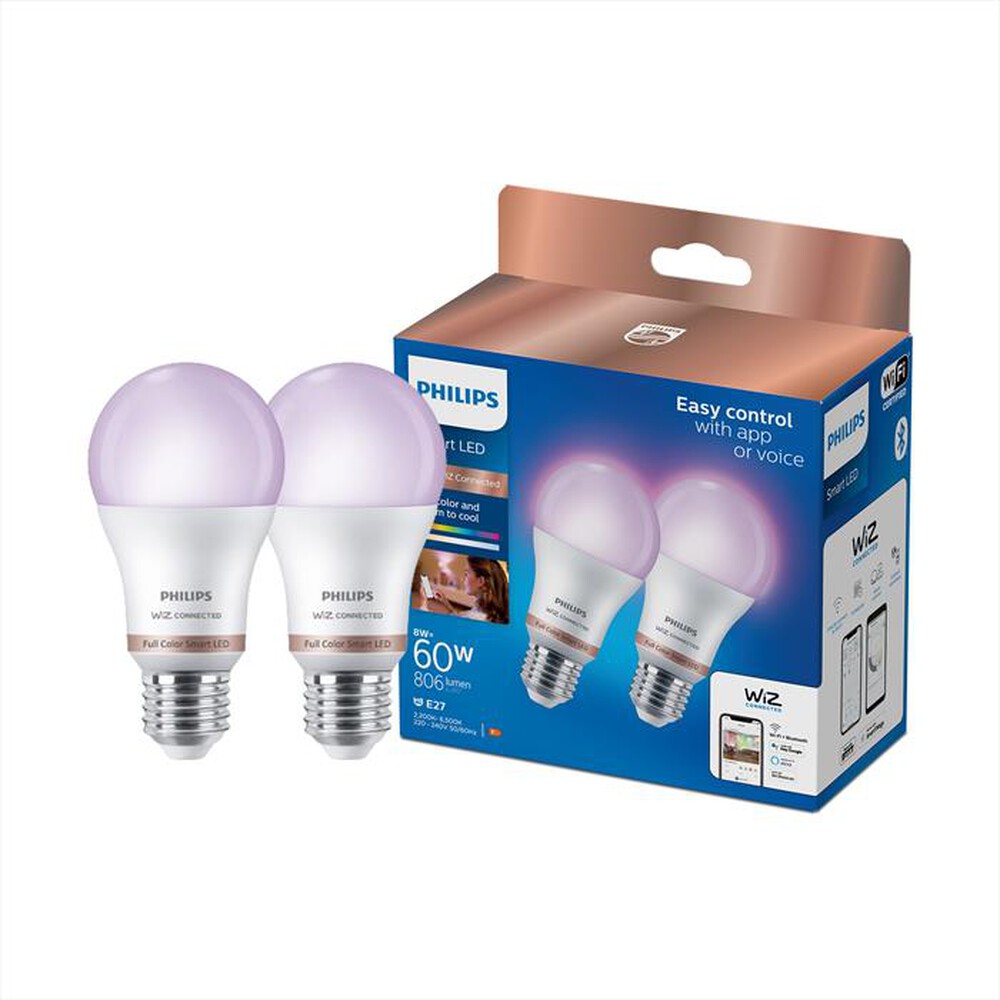 "WIZ - Smart LED Lampadina RGB Smerigliata 60W E27 pack 2-Luce bianca e colorata"