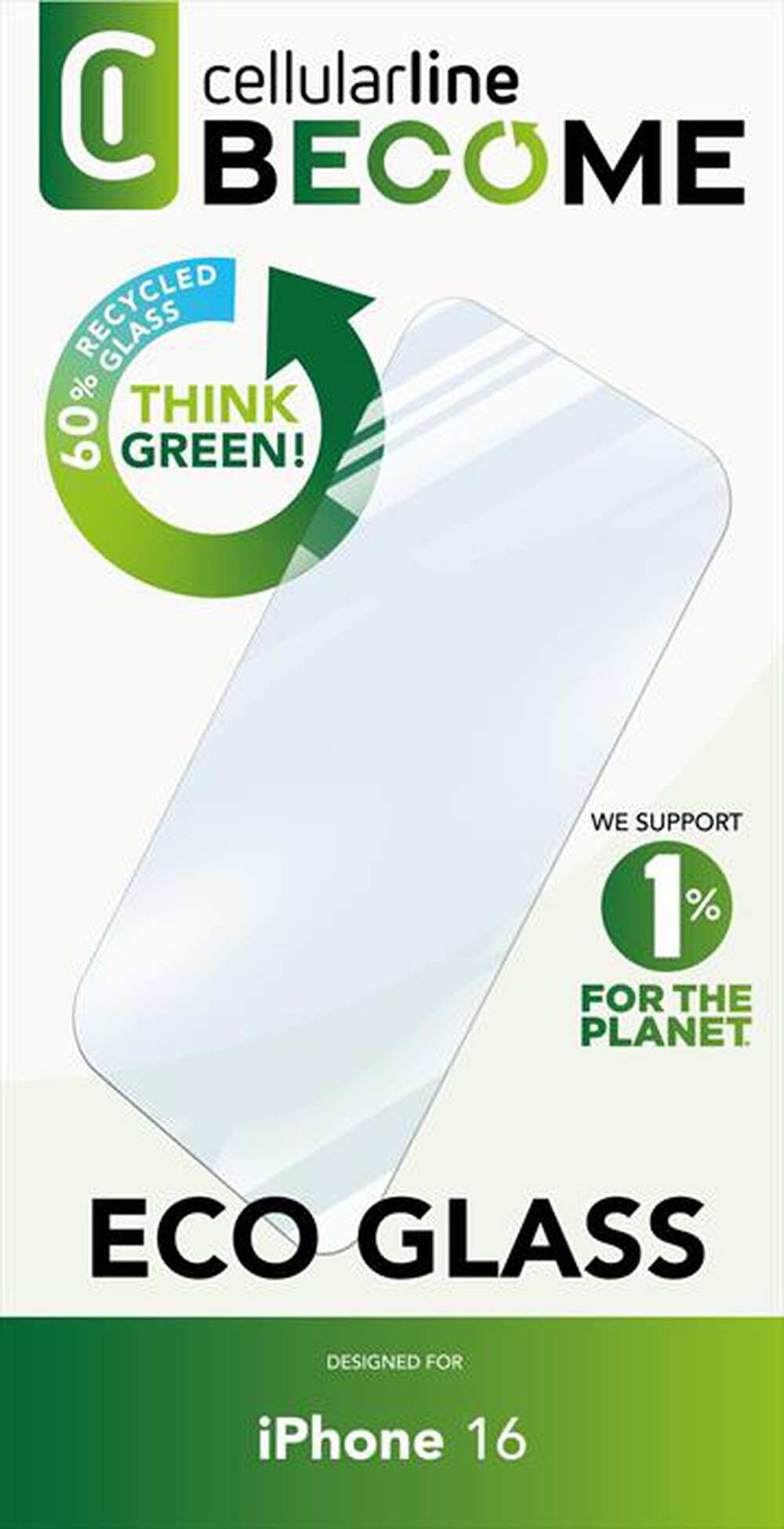 Immagine del prodotto CELLULARLINE - Pellicola protettiva BECOME GLASS per iPhone 16-Trasparente