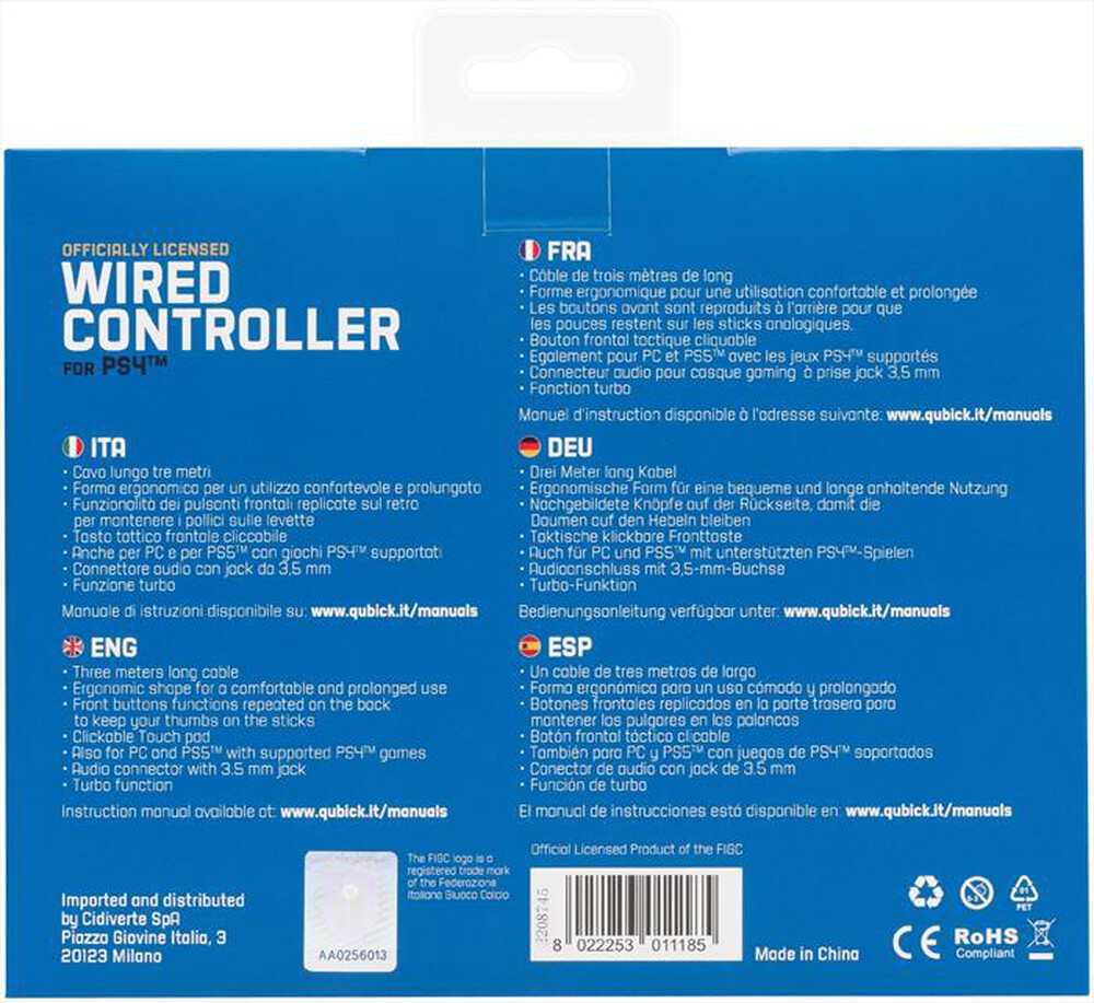 "QUBICK - WIRED CONTROLLER FIGC - NAZIONALE ITALIANA 2.0"