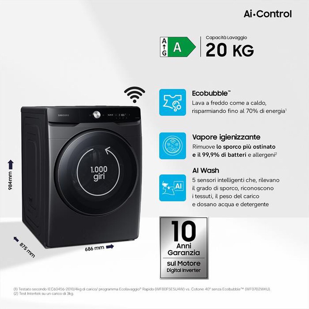 Immagine del prodotto SAMSUNG - Lavatrice WF20DG8650BVU3 20KG Classe A-Nero
