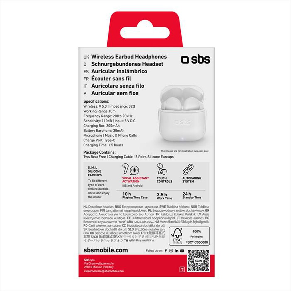 "SBS - Auricolare bluetooth TEEARTWSBEATFREEBTW-Bianco"