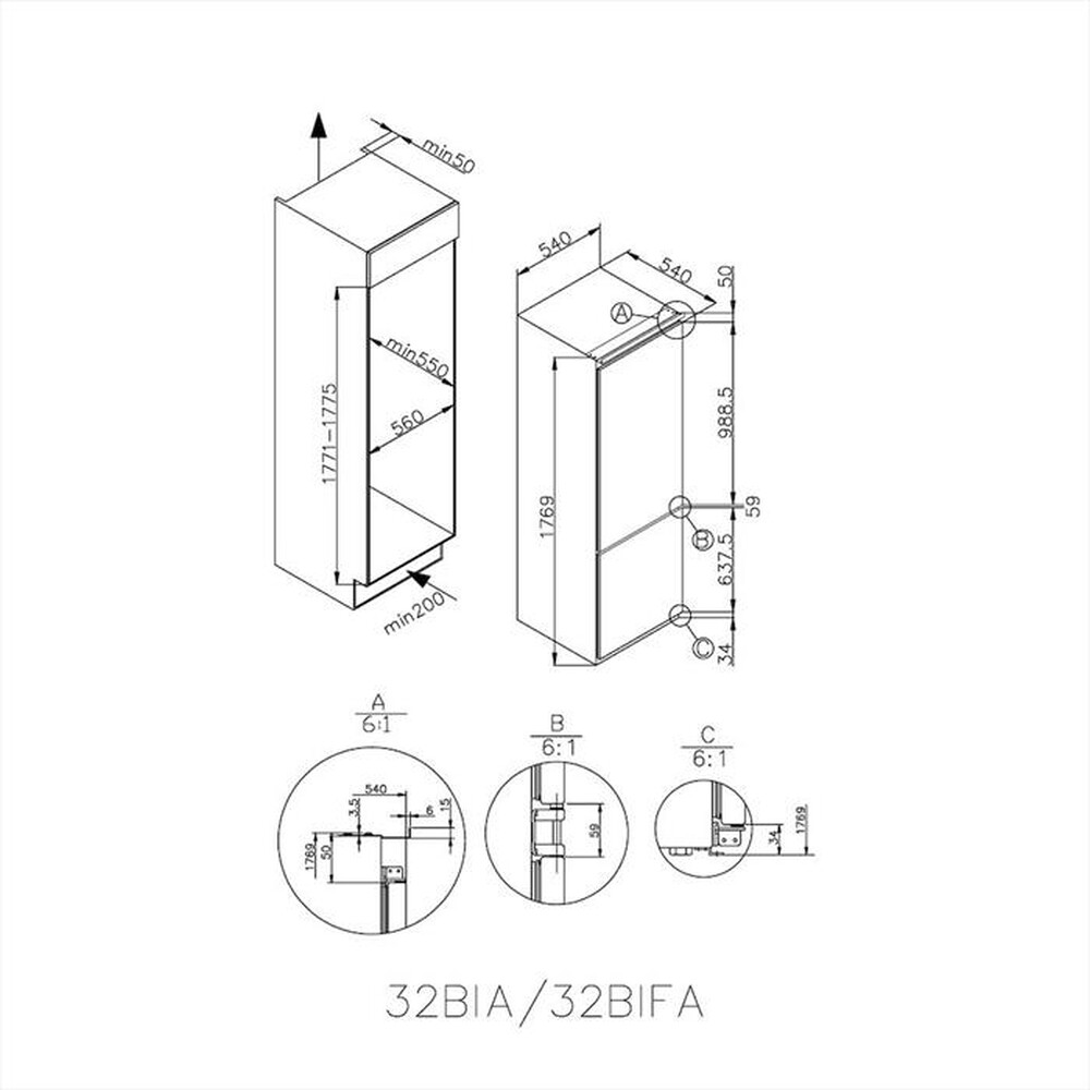 "CANDY - Frigorifero incasso CKBBS 100/1 Classe F 250lt-Bianco"