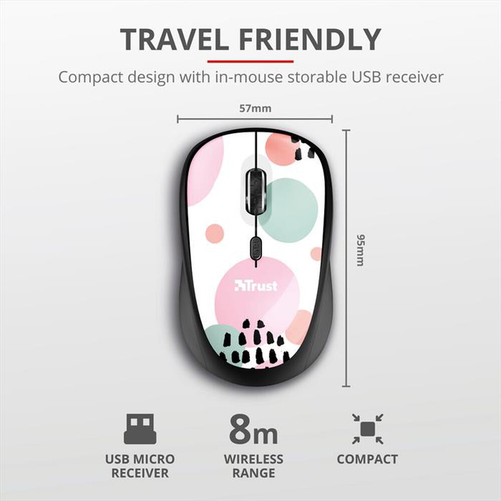 "TRUST - YVI WIRELESS MOUSE-pink circles"