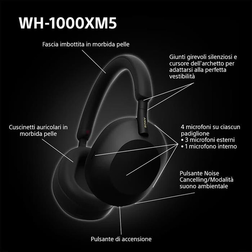"SONY - Cuffie wireless WH1000XM5B.CE7-Nero"