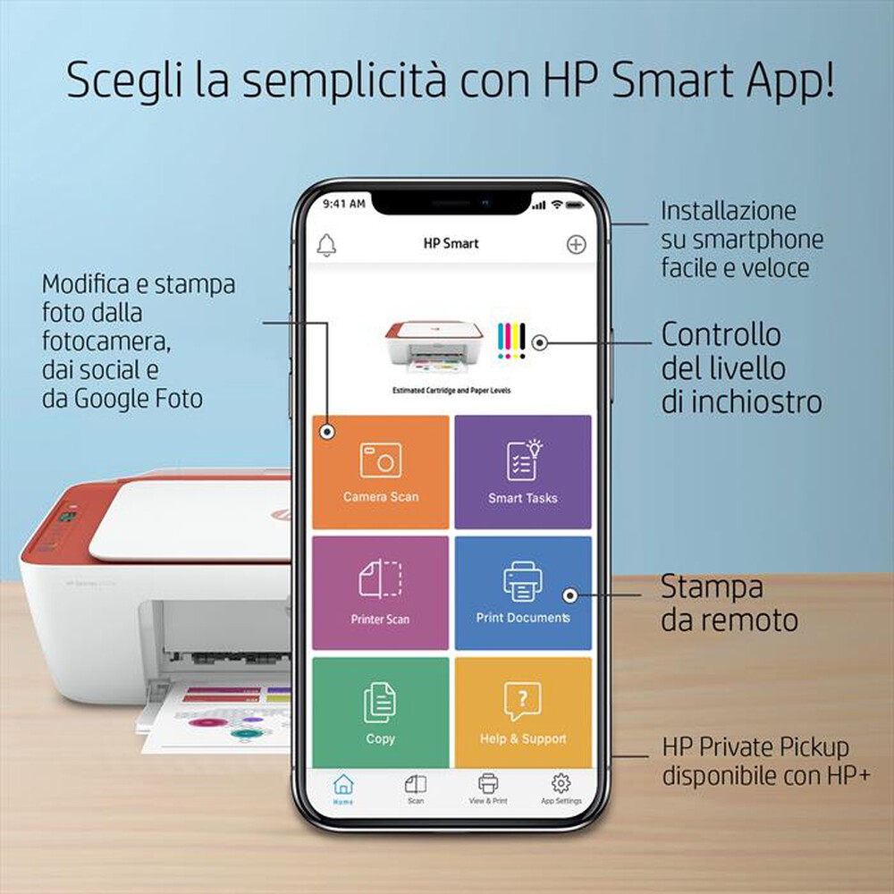 "HP - MULTIFUNZIONE DESKJET 2723E 6 MESI INSTANT INK HP+-Red"