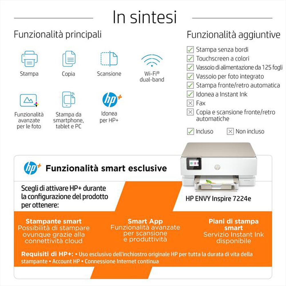 "HP - MULTIFUNZIONE ENVY 7224E 6 MESI INSTANT INK HP+-Portobello, Beige"