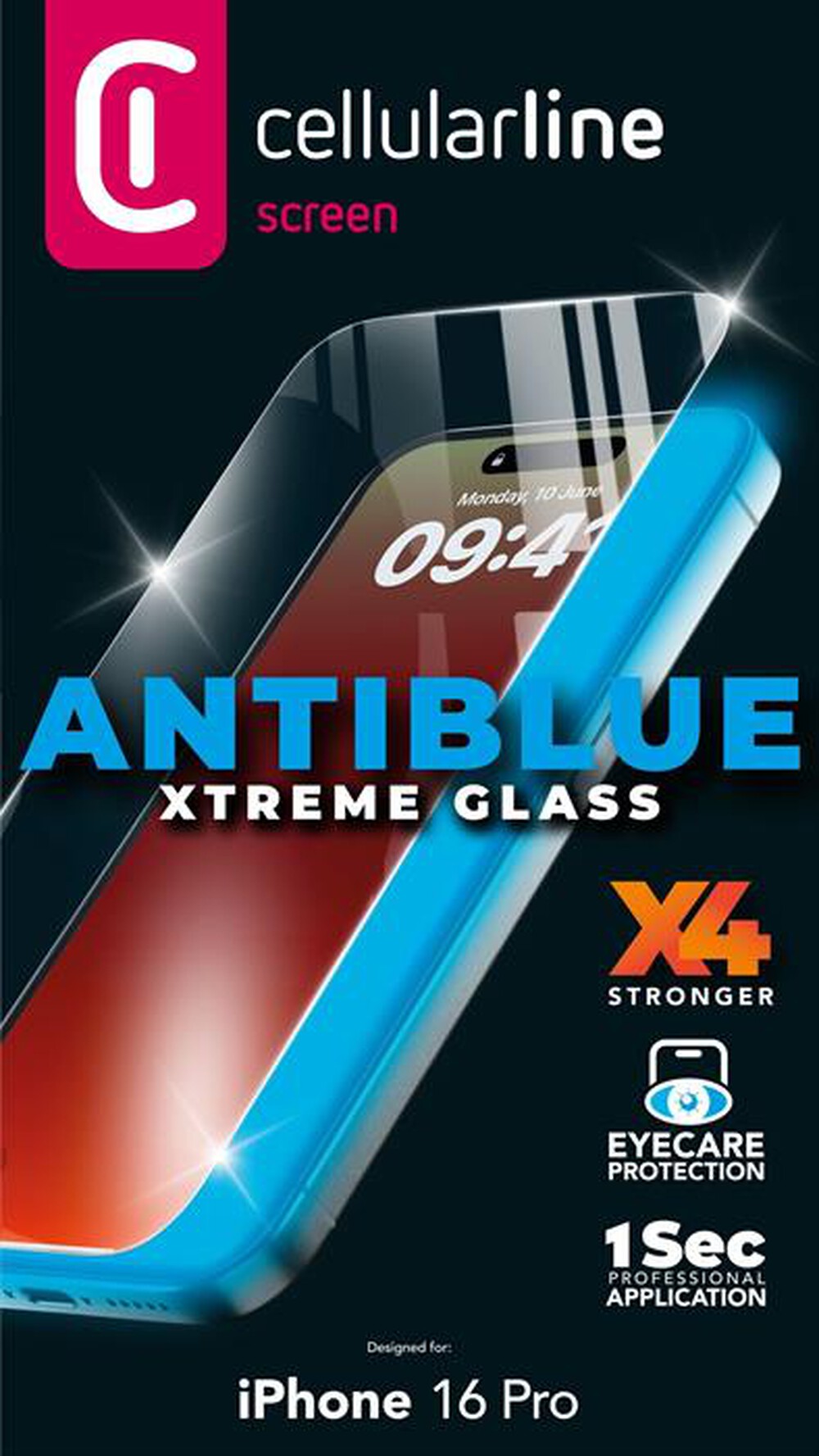 Immagine del prodotto CELLULARLINE - Pellicola ANTIBLUE XTREME GLASS iPhone 16 Pro-Trasparente
