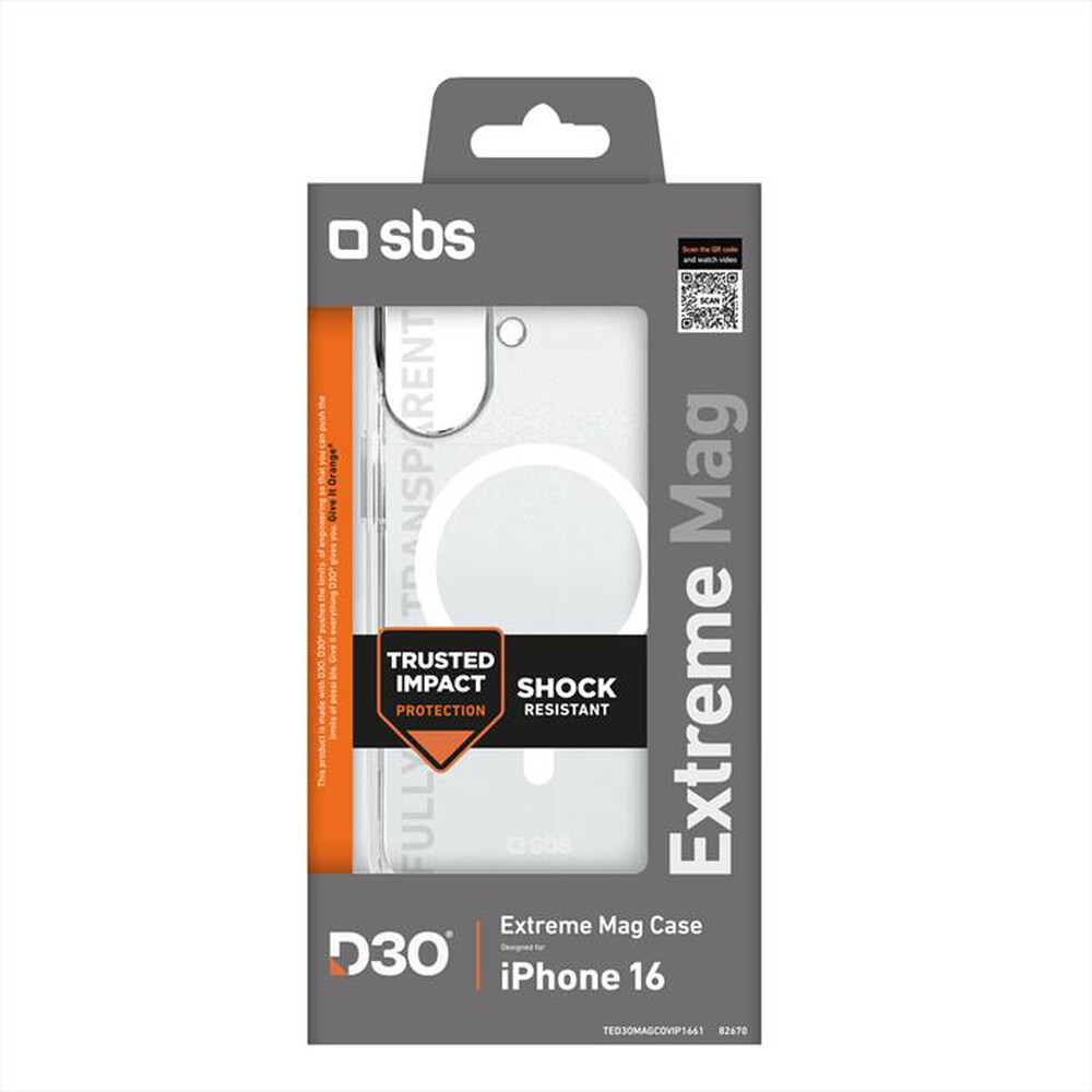 Immagine del prodotto SBS - Cover D3O Magsafe iPhone 16 TED3OMAGCOVIP1661-Trasparente