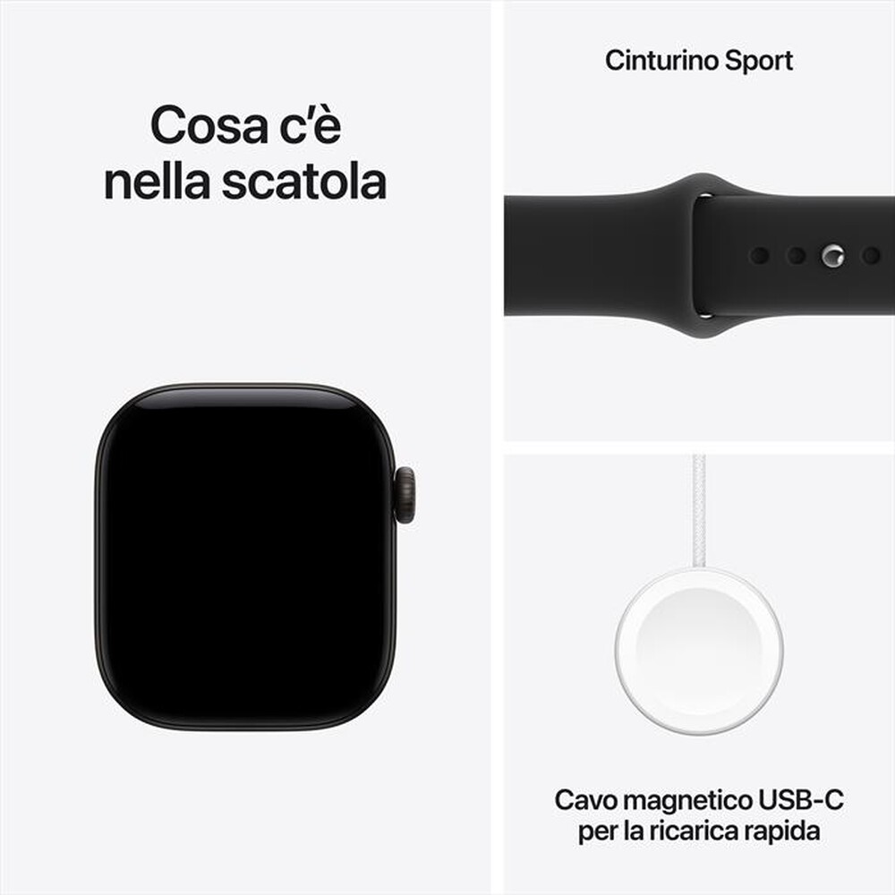 Immagine del prodotto APPLE - Watch Series 12 GPS 42mm Alluminio Nero-Sport Band Nero - M/L