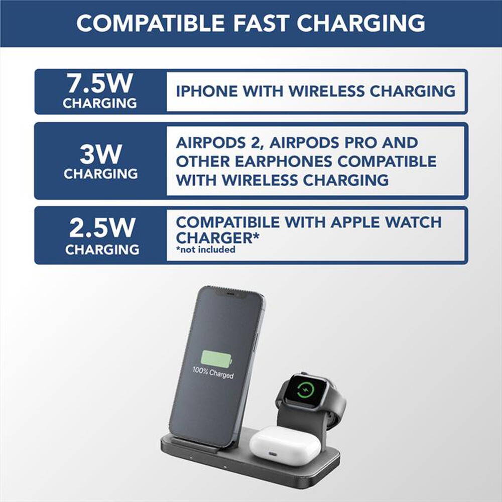Immagine del prodotto CELLULARLINE - Trio wireless charger WIRELESS3IN1IPHK-Nero
