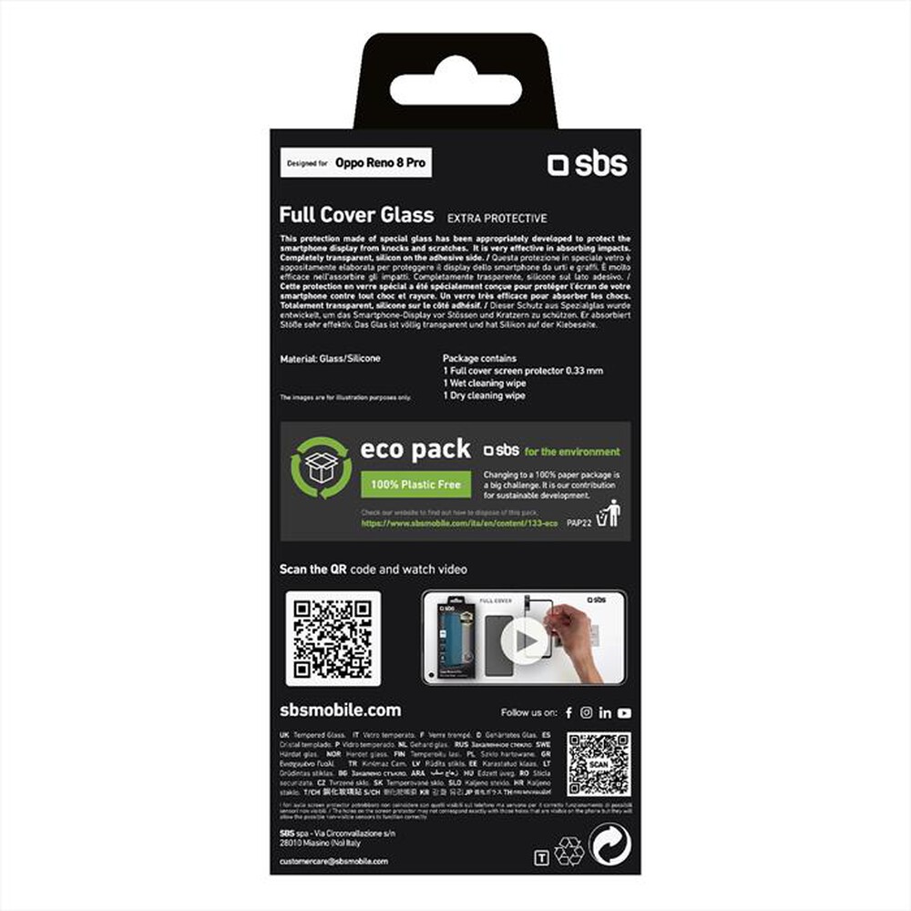 "SBS - Screen Protector TESCRFCOPR8PK per Oppo Reno 8 Pro-Nero"