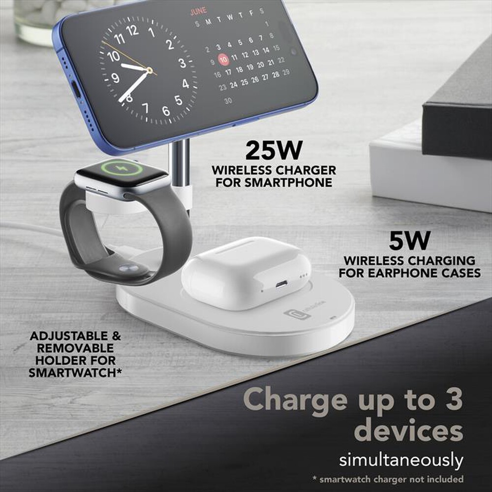 Immagine del prodotto CELLULARLINE - Station ricarica wireless 3in1 MAG TRIO QI2.2 25W-Bianco