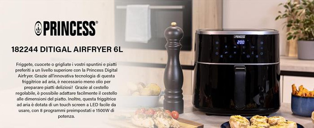 "PRINCESS - AEROFRYER DIGITALE 6 LITRI-NERO / PLASTICA"