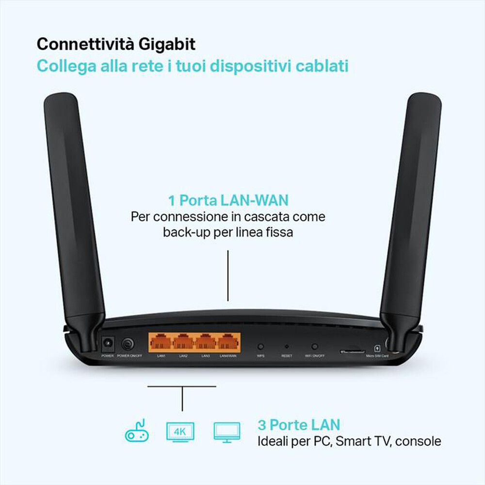 "TP-LINK - ARCHER MR600 - ROUTER 4G+ CAT6 FINO A 300M"