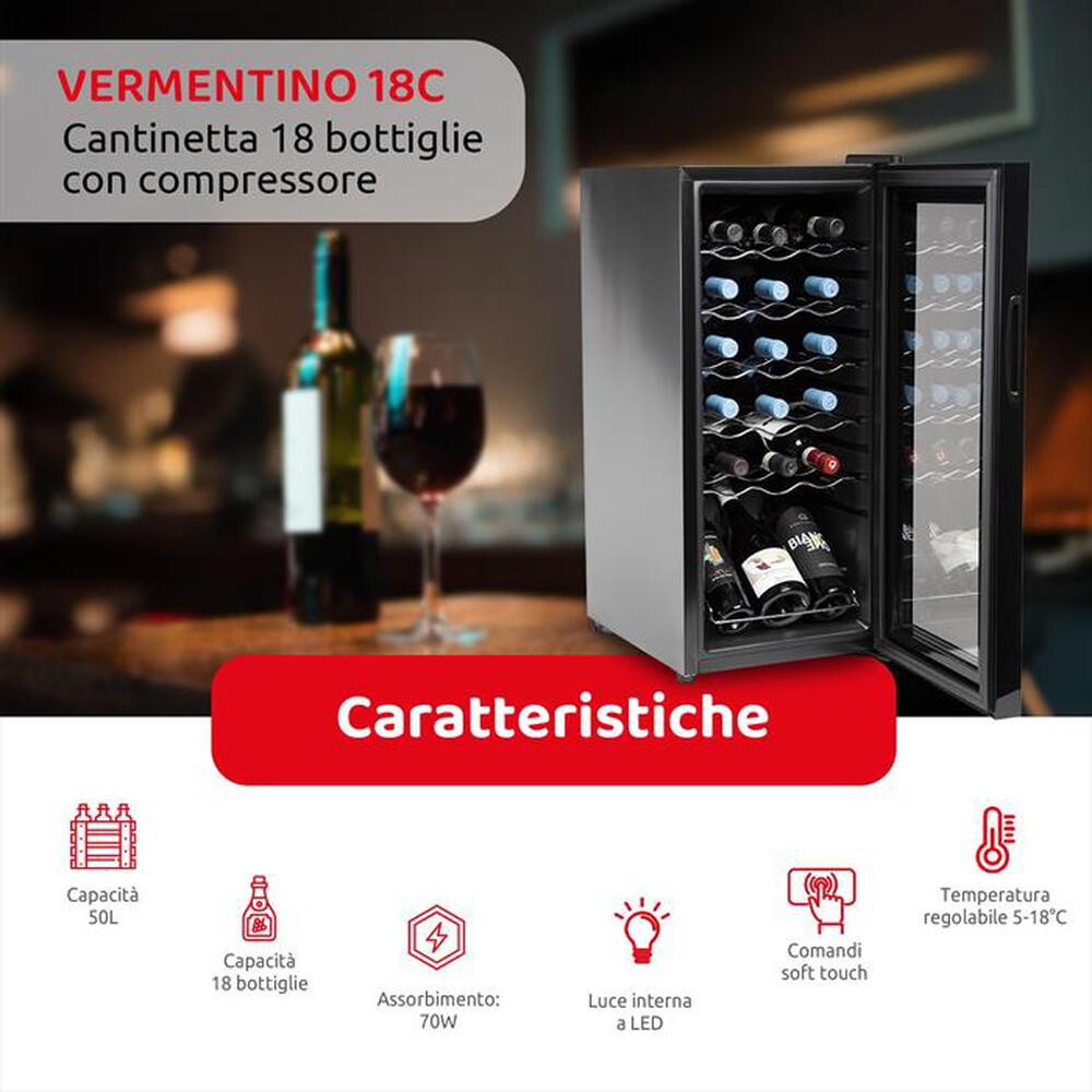 "MELCHIONI FAMILY - Cantinetta VERMENTINO 18 C Classe G 18 bottiglie-nero"