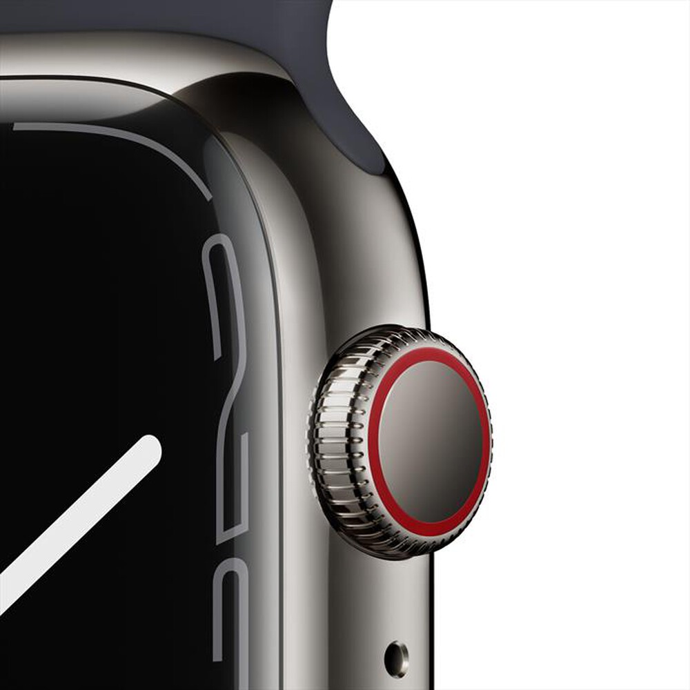 "APPLE - WATCH SERIES 7 GPS + CELLULAR 45MM IN ACCIAIO INOX-Grafite con Sport mezzanotte"