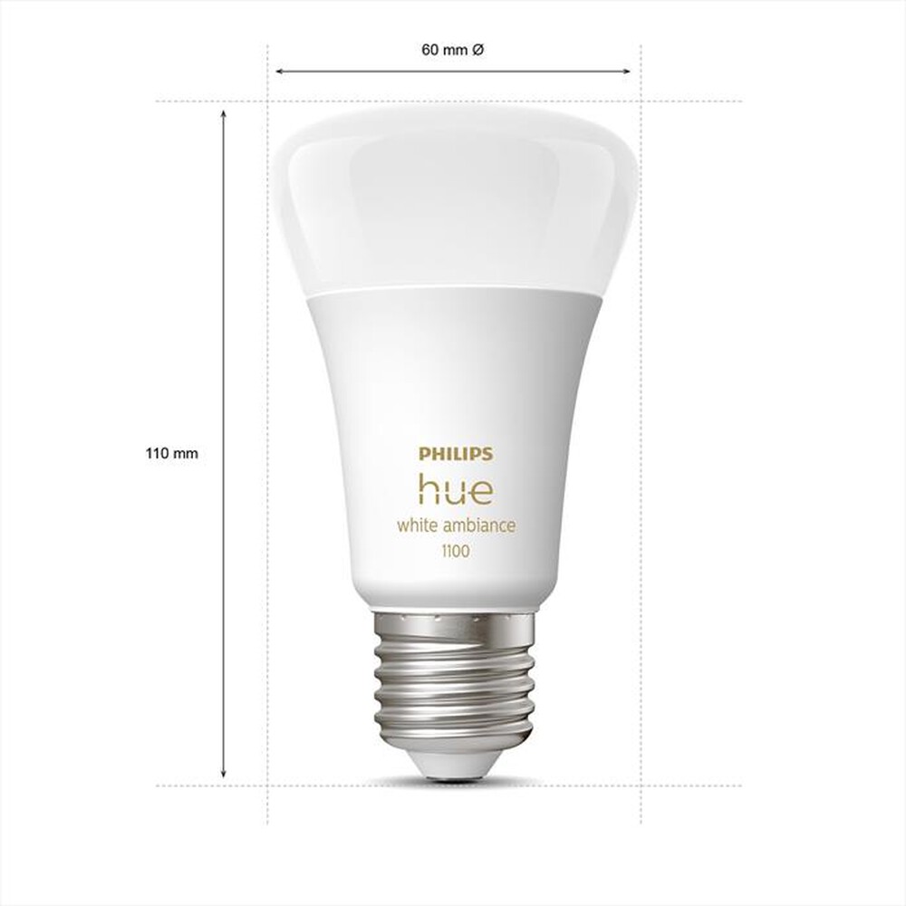 "PHILIPS - HUE WHITE AMBIANCE LAMPADINA E27 8W-Luce Bianca Dimmerabile"