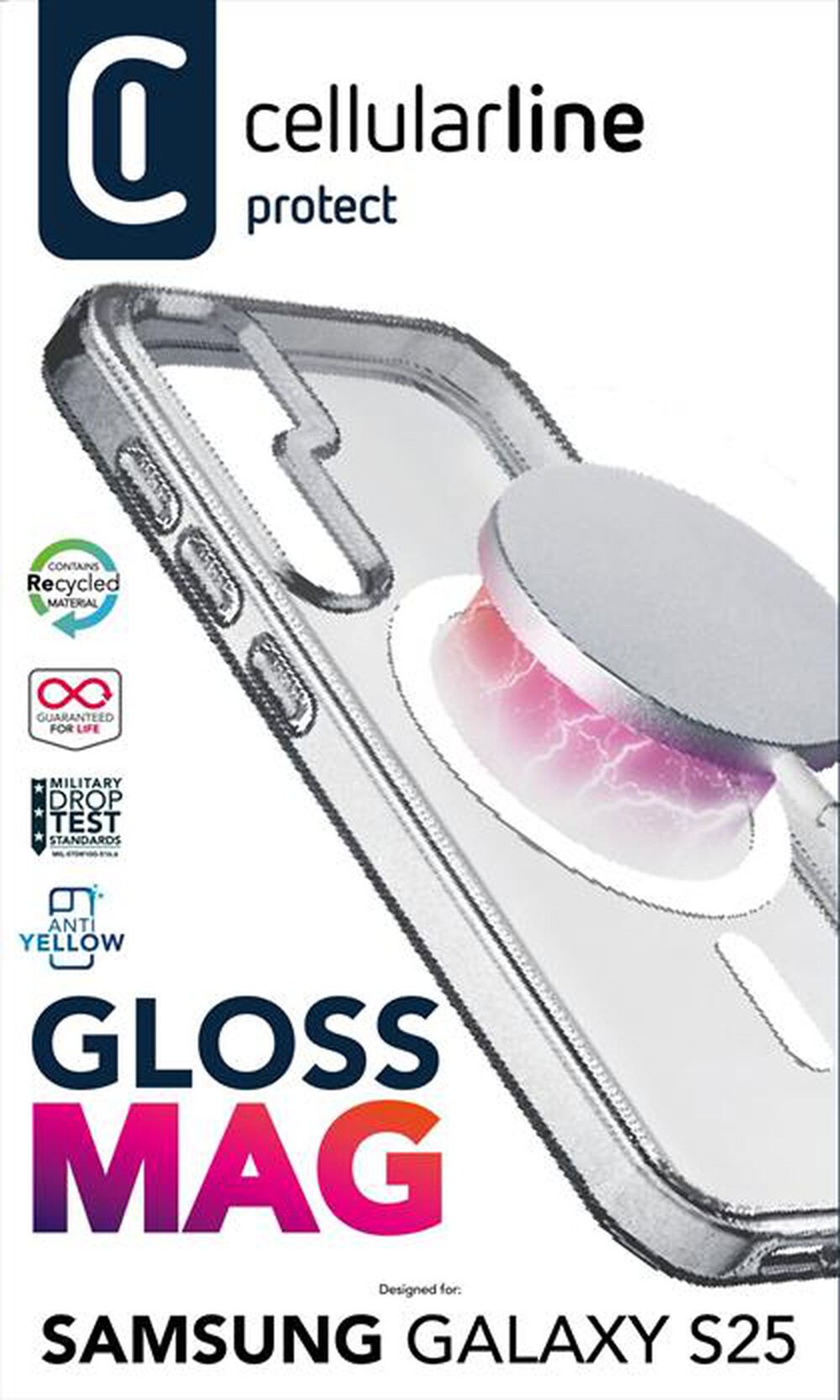 "CELLULARLINE - Custodia magnetica GLOSS MAG per Galaxy S25-Trasparente"