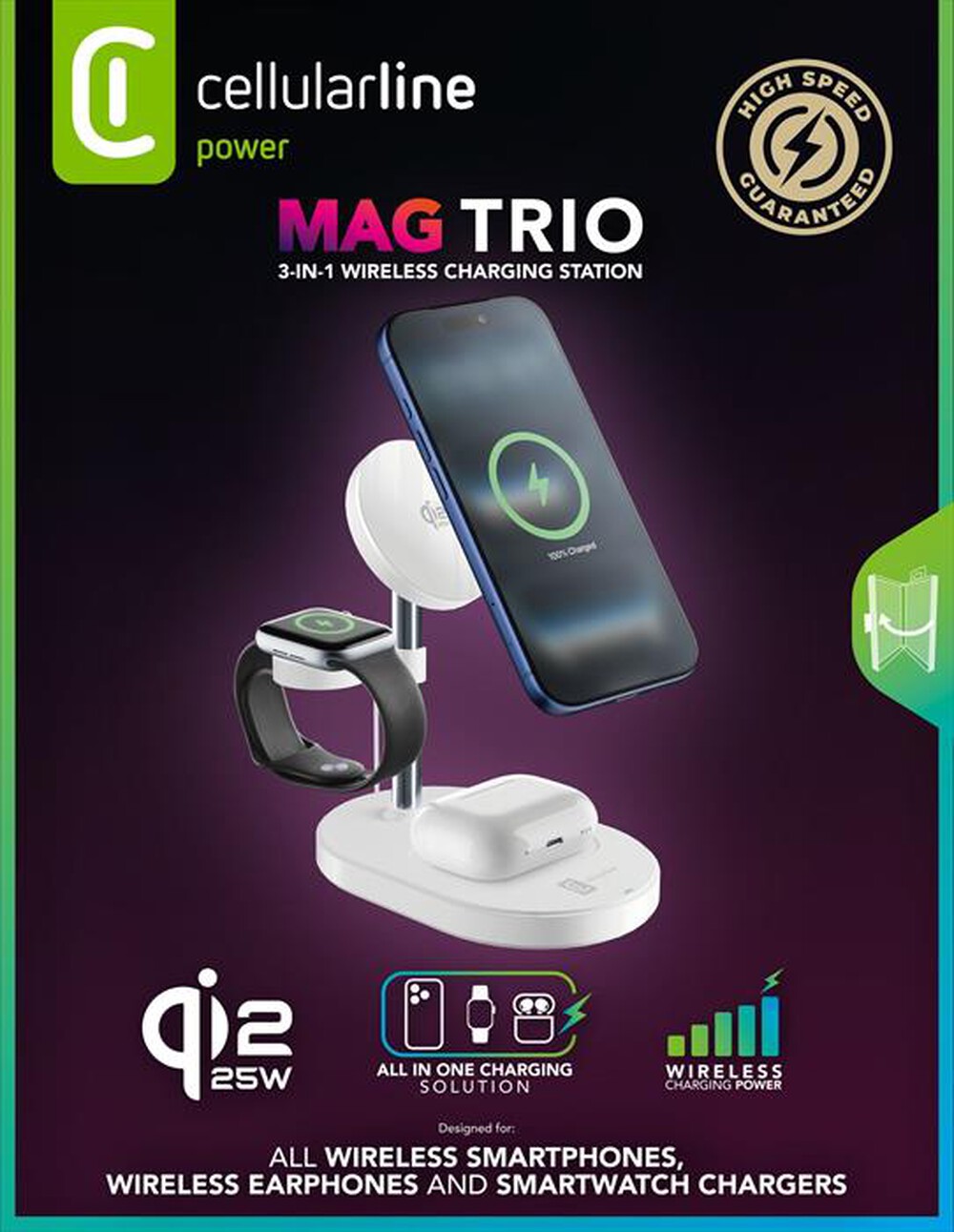 Immagine del prodotto CELLULARLINE - Station ricarica wireless 3in1 MAG TRIO QI2.2 25W-Bianco