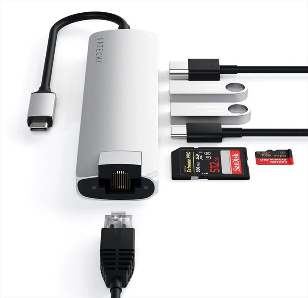 "SATECHI - HUB SLIM USB-C MULTIPORTA CON ADATTATORE ETHERNET-argento"