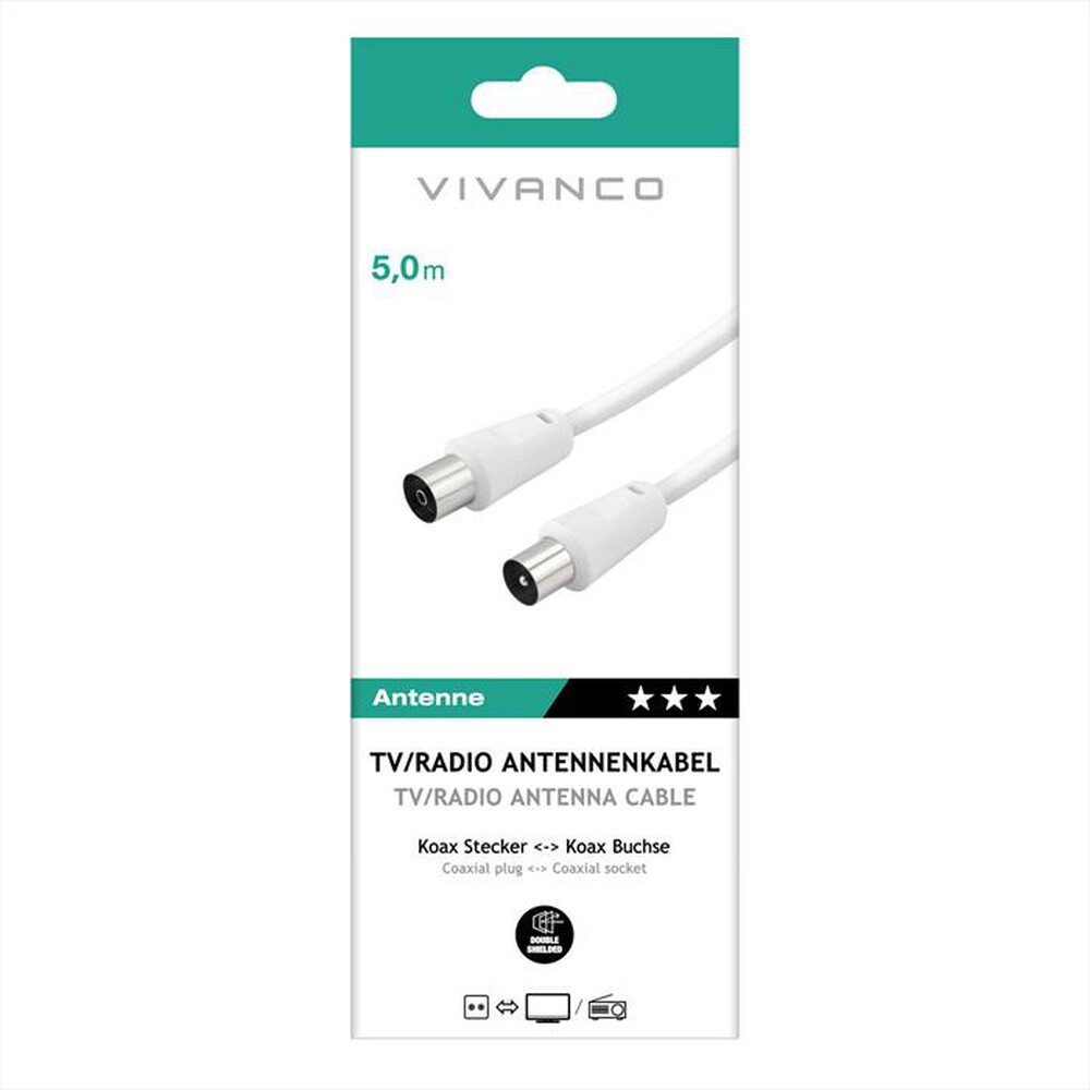 Immagine del prodotto SBS - Cavo Cavo antenna spina-spina >50 dB, 5 m-Bianco