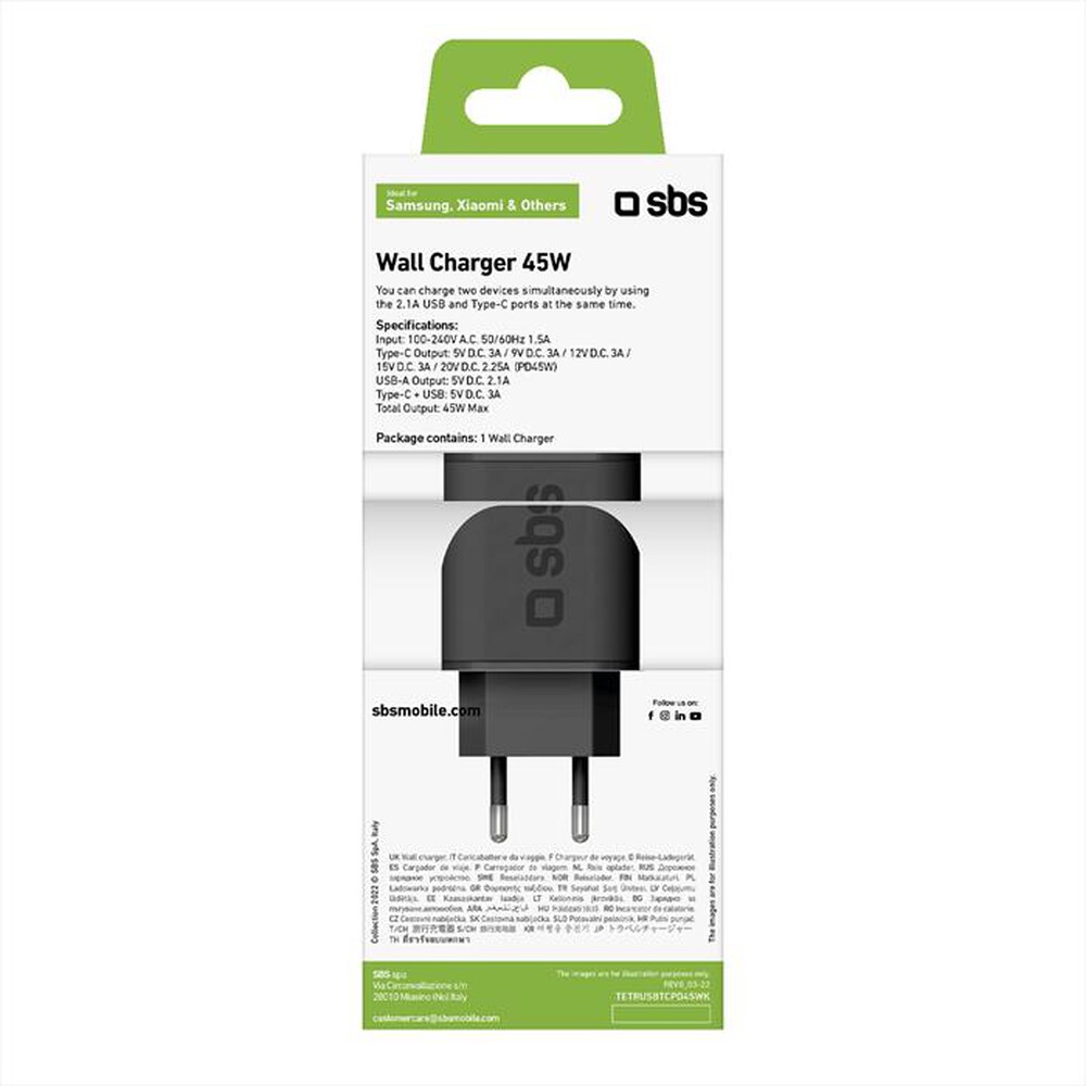 "SBS - Carica batterie TETRUSBTCPD45WK-Nero"