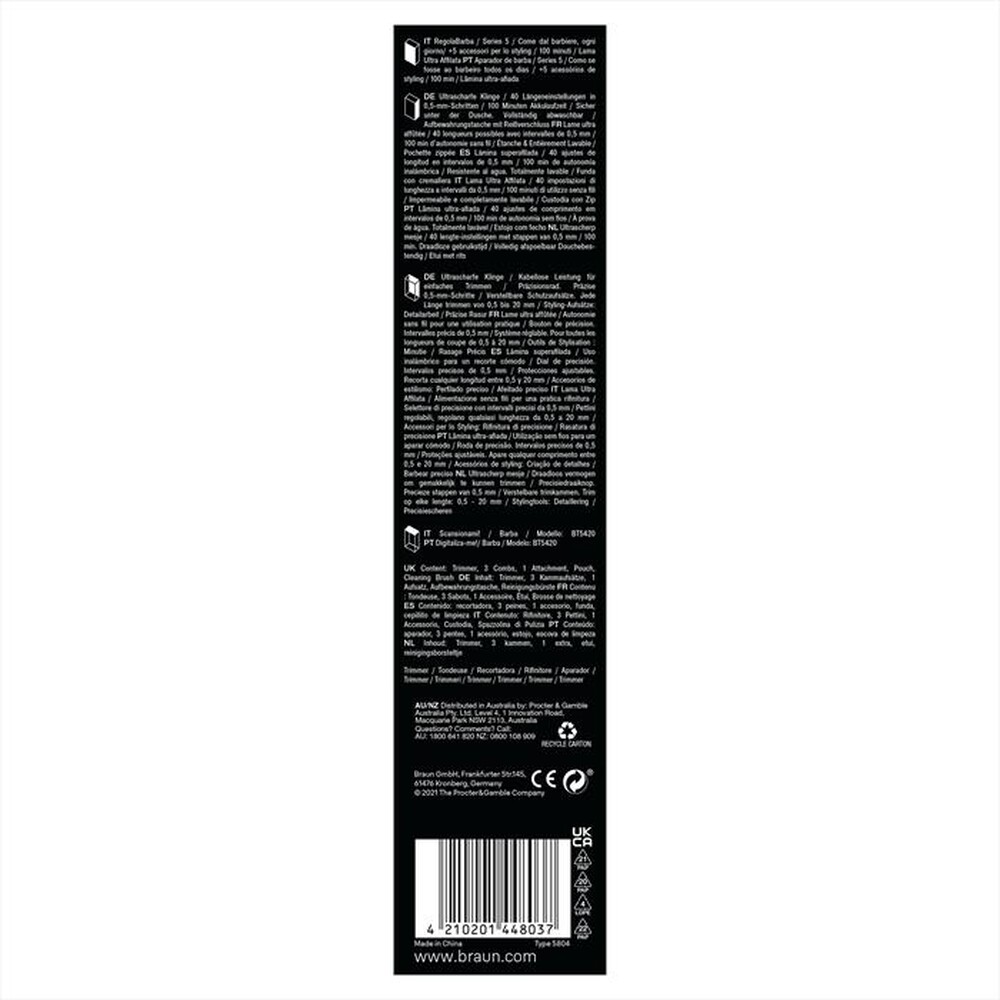 "BRAUN - Regolabarba BT5420-Nero"