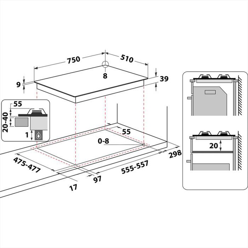 Immagine del prodotto HOTPOINT ARISTON - Piano cottura a gas PCN 752 T/IX/HAR 75cm-Inox