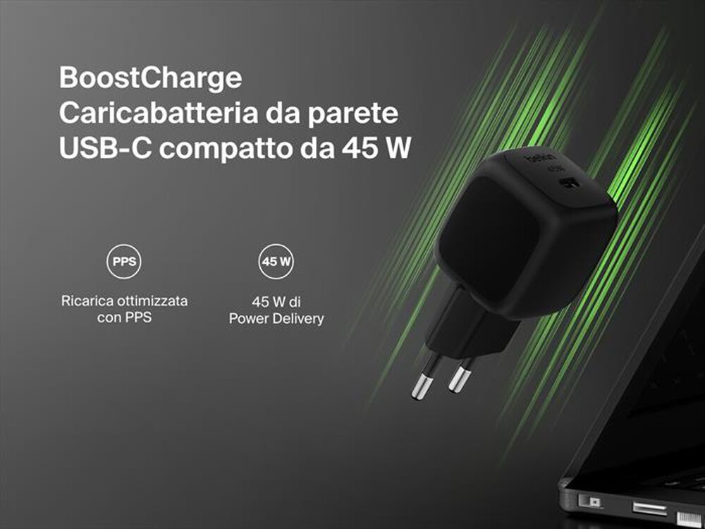 Immagine del prodotto BELKIN - Caricabatteria da parete USB-C compatto da 45 W-Nero