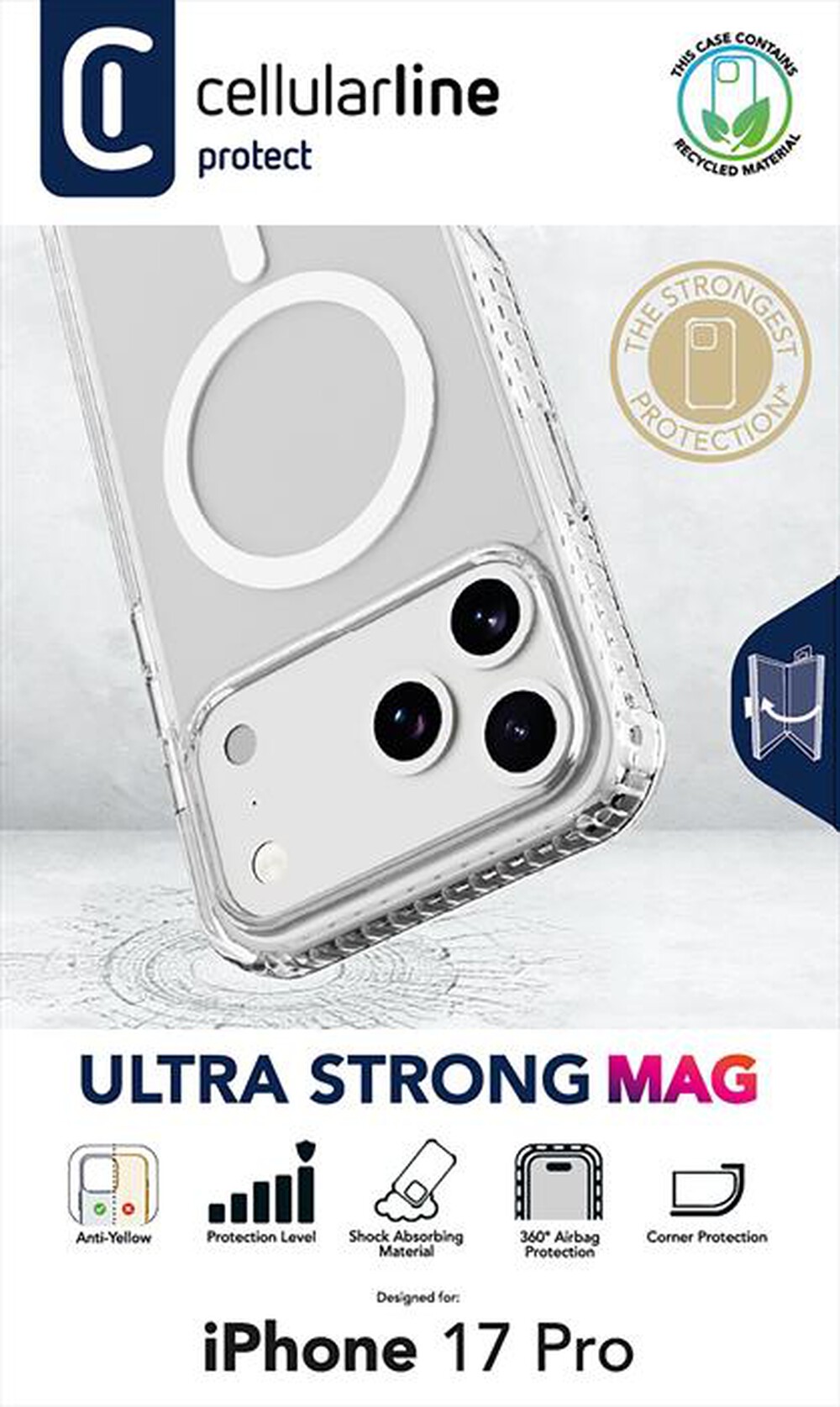 Immagine del prodotto CELLULARLINE - Custodia ULTRA STRONG MAG per IPHONE 17 PRO-Trasparente