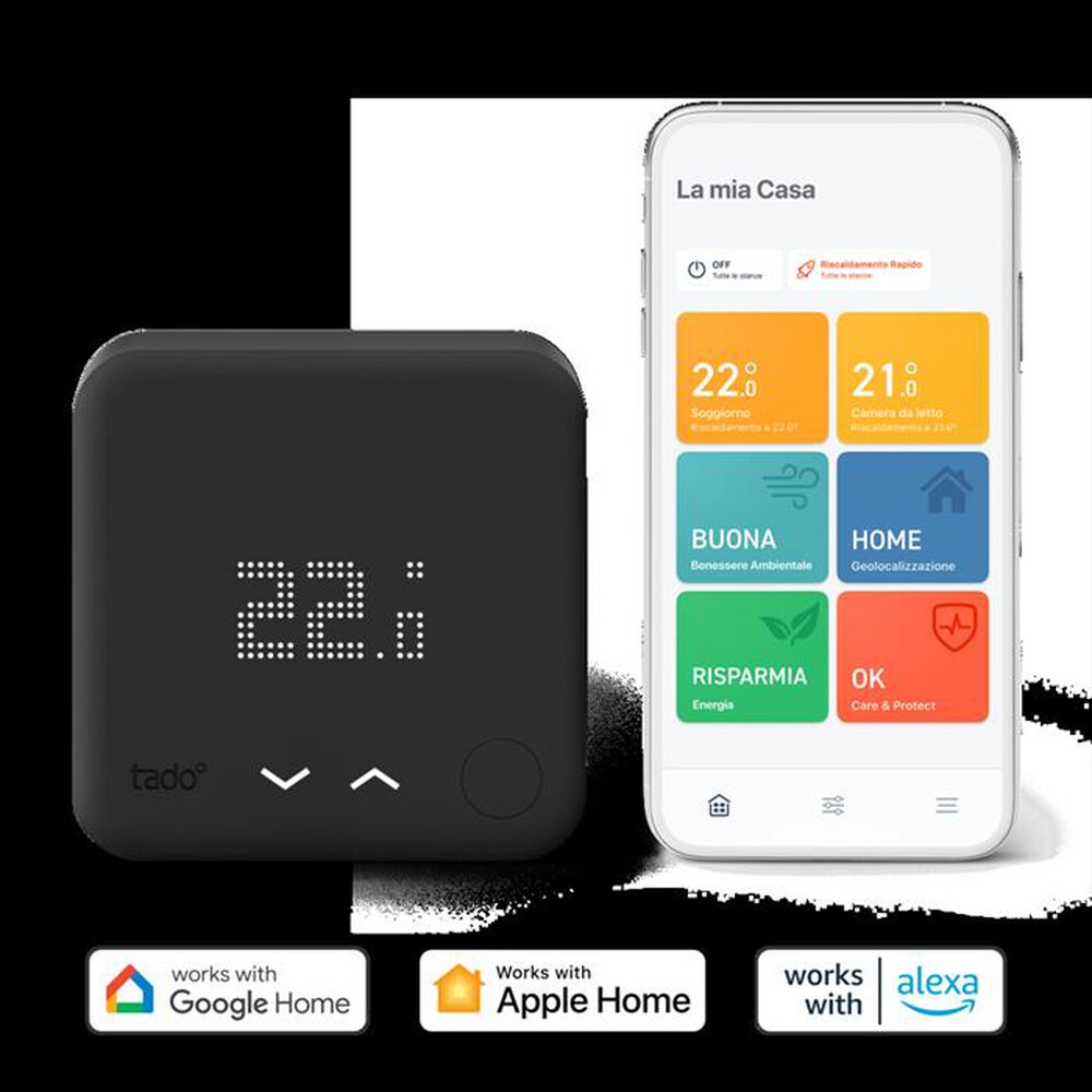 "TADO - Termostato Intelligente + Placca da muro-Nero"