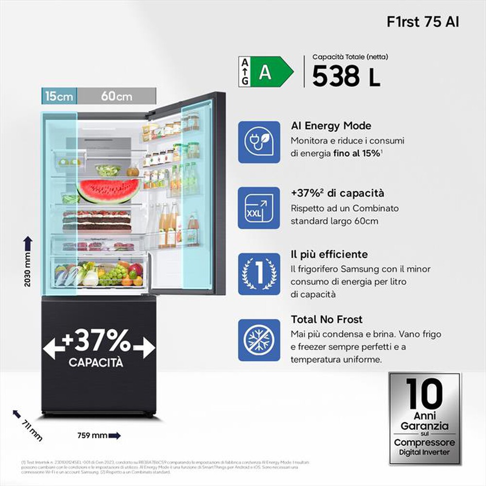Immagine del prodotto SAMSUNG - Frigorifero combinato RB53DG706AB1EF F1RST75 AI-ANTRACITE