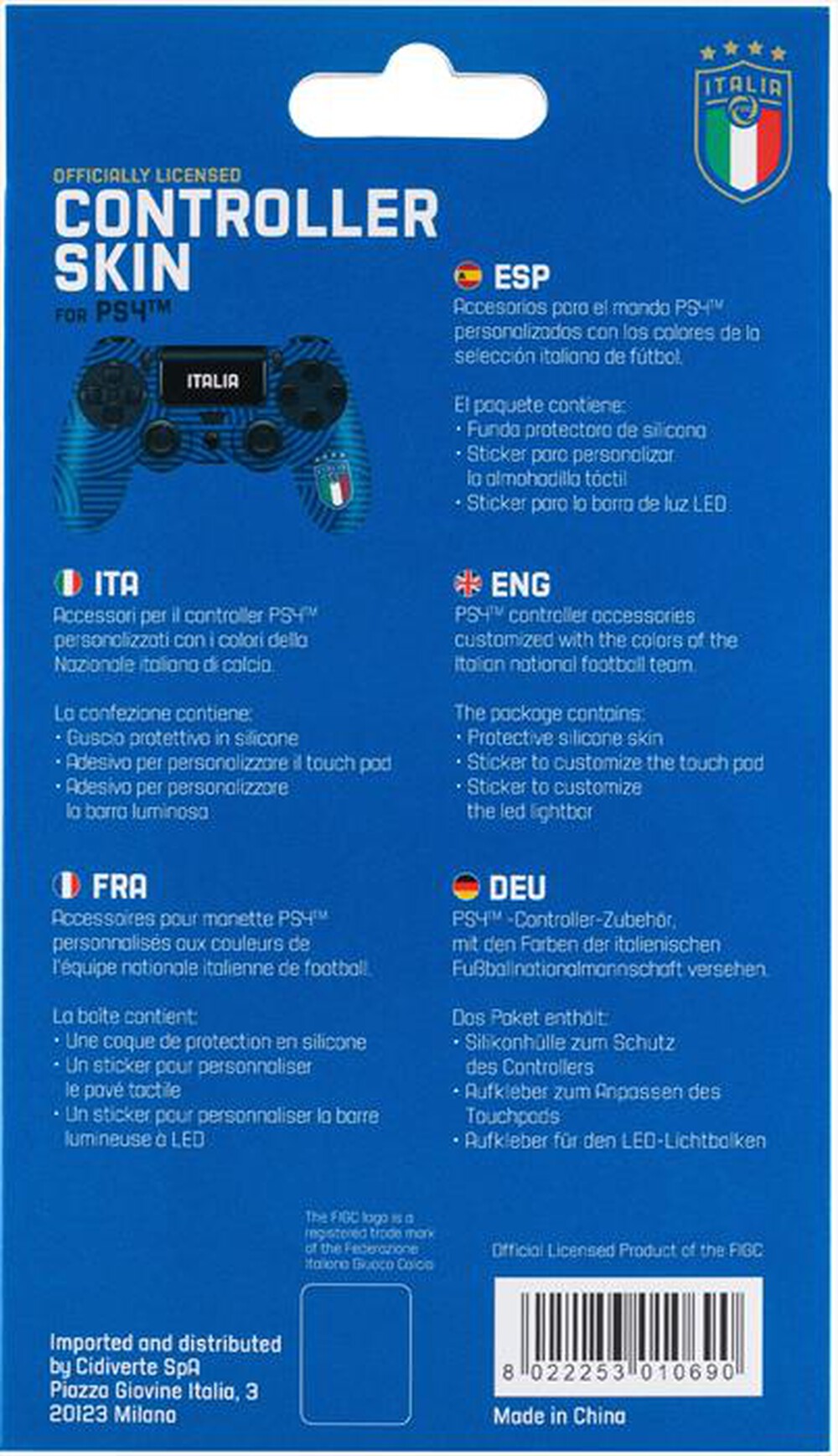 "QUBICK - CONTROLLER SKIN FIGC-NAZIONALE ITALIANA DI CALCIO-AZZURRO BIANCO"