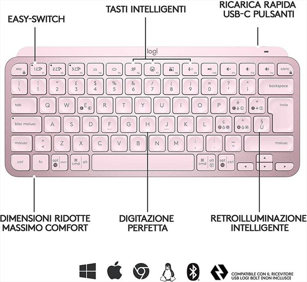 "LOGITECH - MX Keys Mini Minimalist Wireless-Rosa"