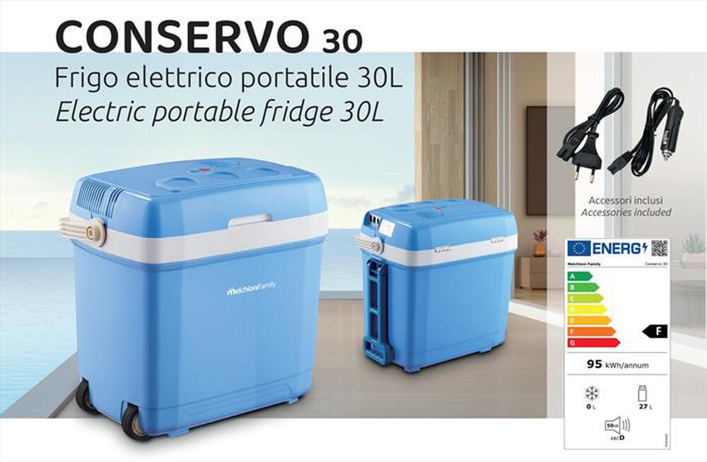 "MELCHIONI FAMILY - Frigo portatile elettrico trolley CONSERVO30-Blu"
