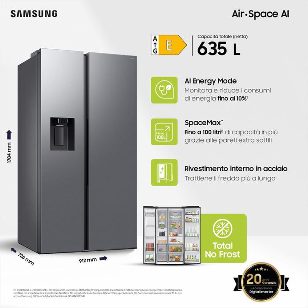 "SAMSUNG - Frigorifero Side by Side RS70F64KETEF 635L ClasseE-Inox"