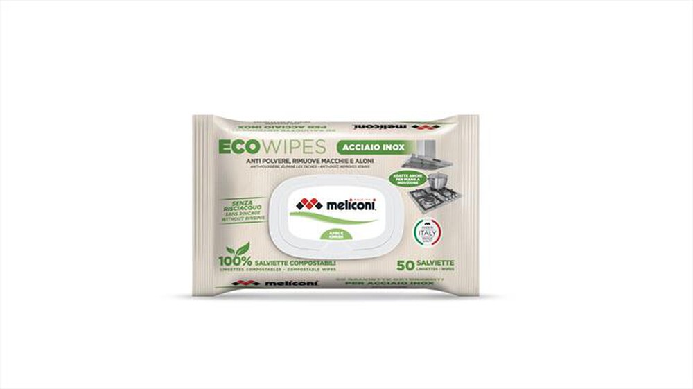 "MELICONI - Salviette detergenti acciaio/inox ECO WIPES INOX-viscosa compostabile"