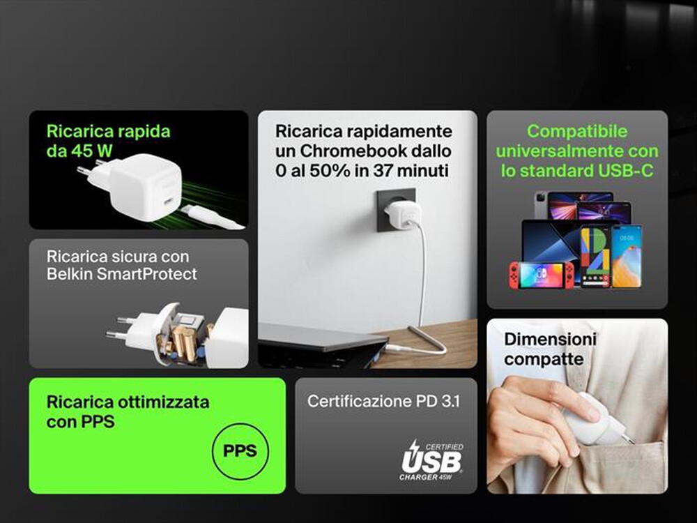 Immagine del prodotto BELKIN - Caricabatteria da parete USB-C compatto da 45 W-Bianco