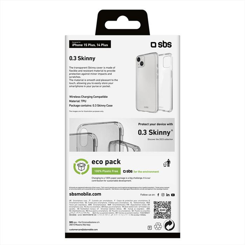 Immagine del prodotto SBS - Cover Skinny TESKINIP1567T per iPhone 15 Plus-Trasparente