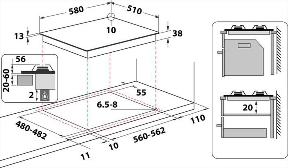 Immagine del prodotto INDESIT - Piano cottura a gas THP 642 IX/I 59cm-Nero, Stainless steel