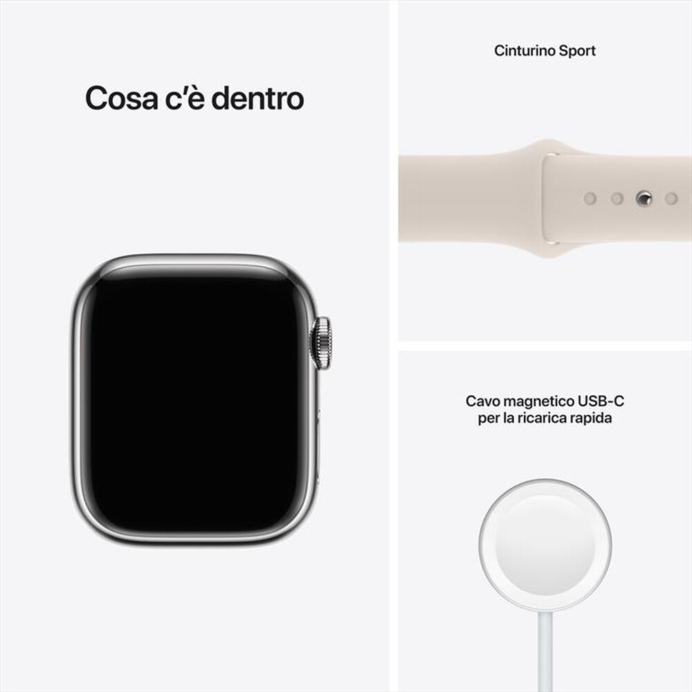 "APPLE - Watch Series 7 GPS+Cellular 41mm Acciaio Arg-Cinturino Sport Galassia"