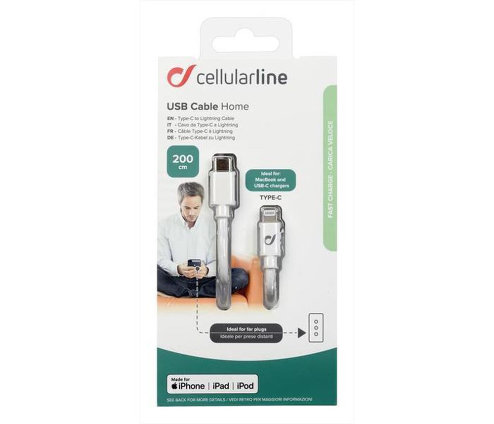 "CELLULARLINE - USBDATAC2LMFI2MW USB Data Cable Home-USB-C-Bianco"