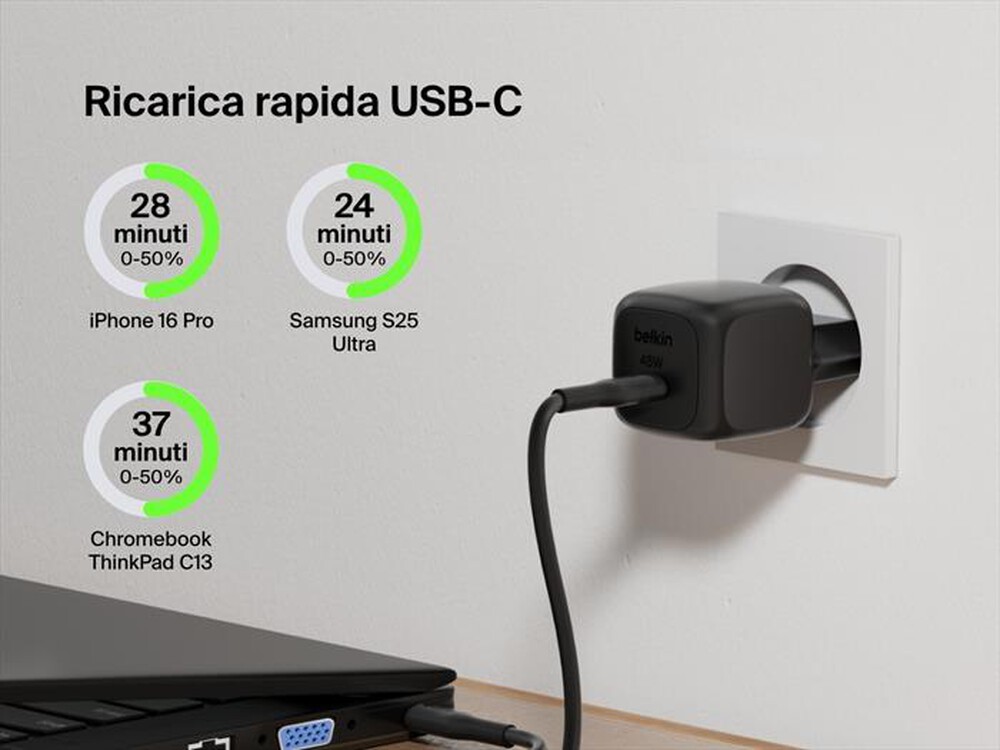 Immagine del prodotto BELKIN - Caricabatteria da parete USB-C compatto da 45 W-Nero